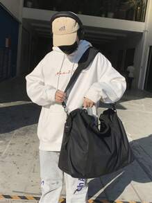 Large Capacity Tote Bag With Dual Handles And Zipper, Nylon Business Briefcase Suitable For Work, Gym, Travel For Men, Fitness Essential Big Bag Camping Shopping Bag Gym Bag Travel Bags Beachweekend Bag Vacation Bags For Travel - Black - View 7