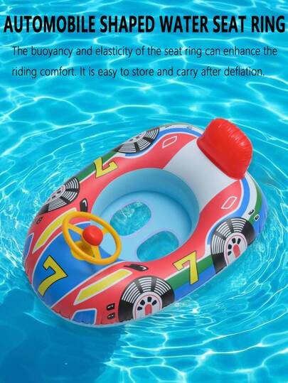 1pc Cute Children Inflatable Swimming Pool Seat Ring, Floating Swim Seat, Baby Swimming Ring With Armrests, Summer Swimming Ring With Steering Wheel