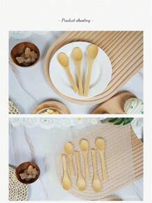 1pc/5pcs/10pcs Natural Wooden Spoon, Bamboo Honey Spoon, Children Spoon, Coffee Stirring Spoon, Jam Bamboo Spoon - Yellow - View 5