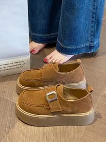Women's Vintage Platform Buckle Loafers, Thick Sole British Style Leather Shoes, Spring & Summer