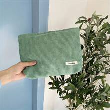 1pc Corduroy Travel Makeup Bag With Zipper, Perfect For Beauty Essentials, Lipstick Bag, Women's Makeup Bag, Small Bag Storage Makeup Bag, Pencil Case Makeup Brush Holder, Toilet Bag, Makeup Bag Beach Bag,Toiletry Bag Back To School