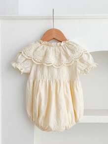 Sommer Neu Baby Mädchen Blumen Spitzenkragen dünner Romper + Futter