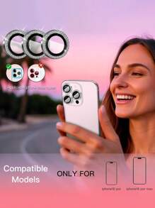 3-pack cameralensbeschermers compatibel met iPhone 16 Pro/iPhone 16 Pro Max - Prachtige glanzende, 9H gehard glazen camerahoes, schermbeschermer, metalen ring, decoratieve accessoires (stijlvol zwart)