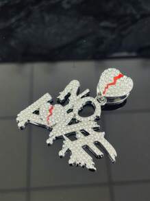 1 件项链水钻镶嵌破碎字母破碎心形面板吊坠项链感觉风格男士链式迈阿密项链男士 15 毫米冰晶嘻哈珠宝万圣节 - 吊墜項鍊 - 查看 6