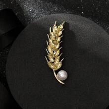 1pc Wheat Ear Shape Golden Metal Brooch, Fashion High-End Rhinestone Scarf Pin/Clips, Discreet Scarf Holder - Corsage - View 5