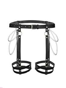 1pc Leather Punk Waist Chain Black Leg Harness Belt Caged Body Chain Party Body Underwear Accessory Rave Outfits Leg Chain Jewelry For Women