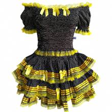 Polka Dot Country Style Set - Skirt And Blouse - São João Festival, June Festival, Arraia, Polka Dots - 黃色 - 查看 2