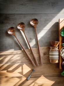 1 件 10.8 英寸超长天然亚洲楠木木勺（2/3/5 件套）- 食品安全且可用洗碗机清洗的厨房用具，用于搅拌咖啡、烘焙、汤和甜点，防刮烹饪工具