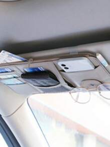 1 قطعة حامل متعدد الوظائف لمرآة الشمس في السيارة، حافظة وثائق جلدية، فتحات بطاقات، مشبك نظارات لديكور داخل السيارة