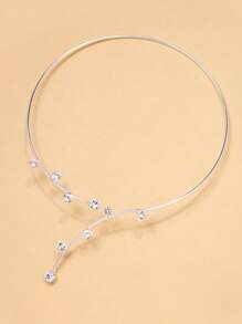 1pc New Metal Collar Necklace, Minimalist Design, Rhinestone Water Drop Pendant, Unique Accessory - Geometry - View 6