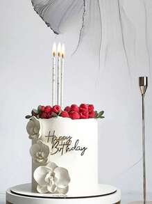 6pcs Black & White Splatter Paint Candles, Birthday Cake Candle Set With Cake Topper For Party Decoration, - White - View 4