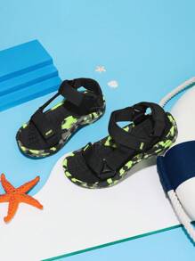 Sandalias deportivas de unicolor para niños, forro interior cómodo que reduce la fricción, ligeras y transpirables de secado rápido, suela de doble capa antideslizante, apropiadas para uso diario casual, playa y vacaciones