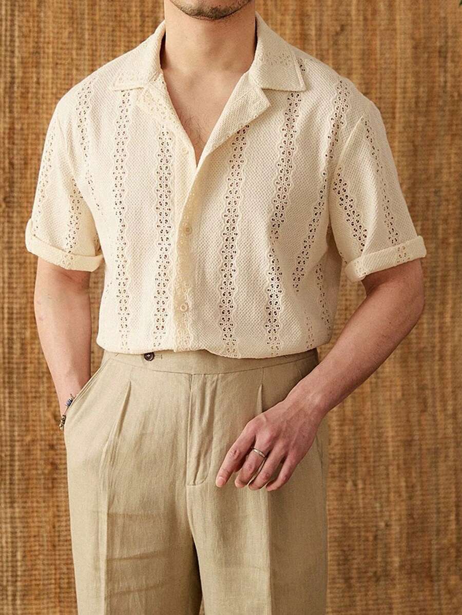 Men's Summer Thin Cuban Collar Casual Fashion Short Sleeve Button Shirt - Apricot - View 1