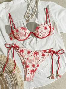 Bikinx 女士钢圈假日印花比基尼套装，带流苏系带 - 彩色 - 查看 1