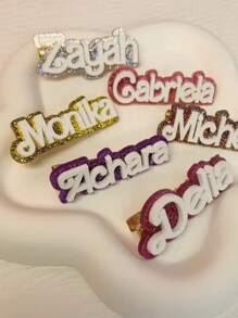 Customizable Acrylic Name Hair Clip - Personalized 3D Double-Layer Letter Design, Long Rectangle Duckbill Barrette For Everyday Styling & Unique Gift Idea, Creative, Hair Clip