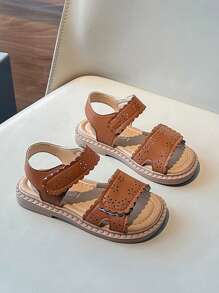 1 Đôi giày sandal đế bằng hở mũi thoải mái viền ren cho bé gái, thích hợp để mặc ngoài trời hàng ngày vào mùa hè - màu nâu - Xem 6