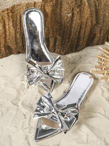 New Gold Women's Casual Bohemian Flat Sandals, Versatile Beach Slippers, Simple Comfortable Vacation Party Soft Sole Non-Slip Plus Size Pointed Toe Flip Flops - Silver - View 2