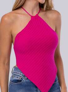 Women's Cropped Top With Scarf In Modal Knit - Màu Hoa hồng đỏ - Xem 5