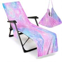 Housse de chaise de plage pliable pouvant être pliée en un sac à porter à l'épaule, avec des poches latérales pour ranger lunettes et téléphone. Convient pour les chaises de plage, serviettes, chaises de piscine et transats. Facile à transporter. Été, accessoires de voyage, vacances, décorations de salle de bain, essentiels de plage