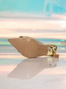 Women's Niche Pointed Toe Woven Strap High Heel Mule Sandals (Packaged) - Gold - View 6