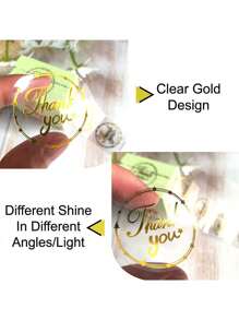 500pcs/Roll Transparent Gold Foil "Thank You" Stickers, 1inch Round Transparent Gift Card, Wedding/Holiday Gift Envelope Card DIY Decor, Shiny Stamp PVC Adhesive Labels - Multicolor - View 4