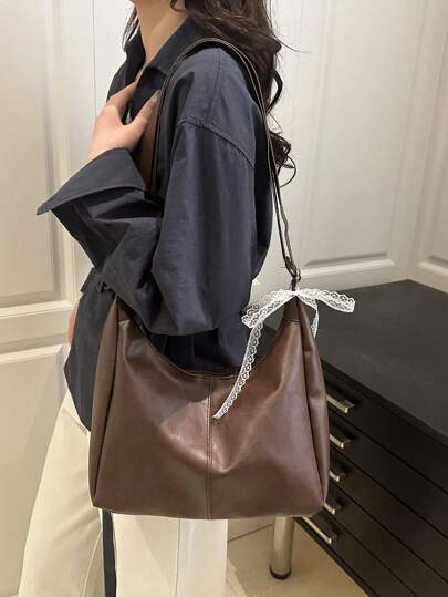 High Quality Fashionable And Simple Baozi Bag, Women's Bag, Casual Shoulder Bag, Large Capacity Armpit Bag, Retro Multifunctional Crossbody Bag - Monochrome, Black, Messenger Bag, Occasion Theme, Zipper Closure, Polyester Lining, No Edge Paint