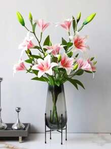 1 pieza, Flor de lirio artificial, flor de lirio artificial de múltiples cabezas, decoración para dormitorio, sala de estar, tocador, Pascua, fiesta de boda, cumpleaños, escenario de festival, props de fotografía, decoración del hogar, Día de la Madre, Día de San Valentín, regalo