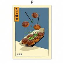 1 pieza Pintura en lienzo de arte de pared con temática de ramen con huevo, sushi japonés, shochu, comida, estilo nórdico, pósteres retro, decoración de pared de restaurante de cocina, imagen sin marco