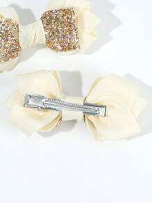 2 件装女童时尚蝴蝶结发夹，儿童闪光鳄鱼夹蝴蝶结发夹，幼儿可爱发饰派对礼物