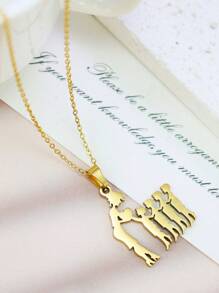 1 件不锈钢可爱卡通吊坠项链，女士时尚毛衣链，母亲节、圣诞节、日常穿着的理想礼物 - 金色 - 查看 18