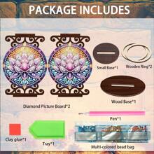 5D DIY Lotus Diamond Art Painting Candlestick Holders, Diamond Art Kits For Adults, Special Shaped Crystal Diamond Painting Wooden Home Decoration Candlestick Christmas Halloween Ornaments (Double-Sided Diamond) - Lotus - View 3