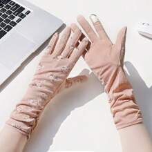 1pair Ladies' Solid Color Uv Protection Full Finger Touchscreen Non-Slip Gloves Breathable Summer Outdoor Sports Gloves For Driving Cycling - Multicolor - View 20