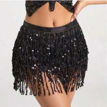 Outfits Belly Dance Glitter Sequins Tassel Skirts, Fashionable Dancing Waist Belt Skirts For Bellydance - Multicolor - View 5