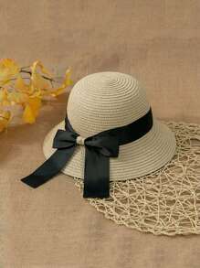 1 件装女童草帽、夏季遮阳帽、儿童百搭沙滩帽