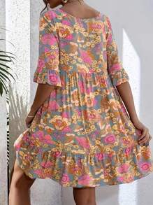 Nuevo vestido de verano casual con cuello en V y estampado floral, estilo bohemio para mujer