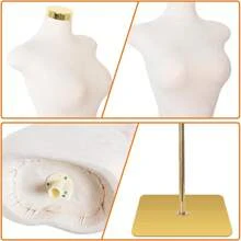 Maniquí femenino sexy, torso sujetable con alfileres y base de metal dorado, altura ajustable para exhibición de ropa, marrón - Beis - Ver 3