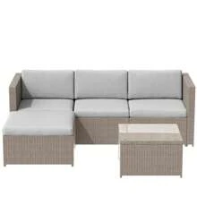 Flieks Garden Corner Sofa Rattan Garden Furniture Patio Set Garden Entertaining Set Garden Rattan Furniture Lounge Set - 卡其色 - 查看 11