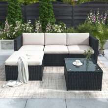 Garden Corner Sofa Rattan Garden Furniture Patio Set Garden Entertaining Set Garden Rattan Furniture Lounge Set - Black - View 4