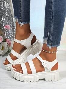 Platform Roman Sandals For Women, Summer Wedge Heel Korean Version Round Toe Casual Comfortable Non-Slip Office Sandals - White - View 6