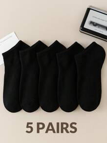 5 Pairs Women Plain Short Socks, White Color Versatile Ankle Socks For Spring & Summer, Fall - Multicolor - View 13