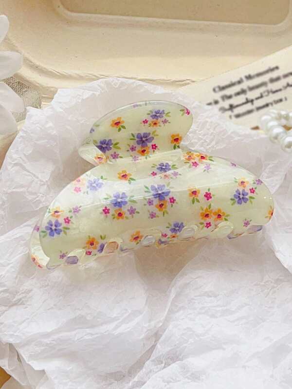 1 Pc Acrylic Ditsy Floral Vintage Elegant Half-Circle Hair Claw Clip, Marble Textured, Versatile For Tea Party Hair Clips Hair Jaw Clip Hair Clamps Hair Clutch Hair Catcher Clip