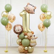 Set di 38 palloncini foil a forma di animali e numeri - palloncini foil a forma di leone, giraffa, tigre, avocado e marrone per decorazioni di feste di compleanno a tema, baby shower, rivelazione del sesso, feste estive e decorazioni primaverili