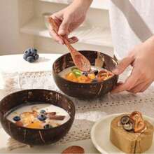 天然植物椰壳碗，沙拉碗，冰淇淋碗，学生碗，厨房餐具，木碗，木勺， - 彩色 - 查看 2