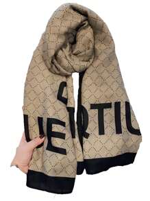 Unisex Letter Print Warm Scarf, Versatile Linen Long Scarf/Shawl, Korean Style, Suitable For Autumn/Winter