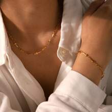 Minimalist Stainless Steel Chain Cross Necklace And Bracelet Set, Suitable For Women's Daily Wear