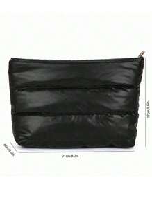 1 pièce Portefeuille Pochette Minimaliste Couleur Unie Argent, Sac de Rangement Matelassé à Fermeture Éclair pour le Shopping et les Voyages pour Femmes