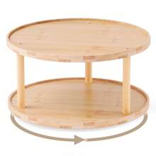 1Pc 2 Tier Slouchy Susan Organizer, Bamboo Rotating Spice Rack, Spice Holder For Inside Cabinet, Pantry, Kitchen, Countertop
