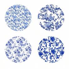 4pcs Blue And White Porcelain Flower, Animal, Car Printed Wooden Cup Coasters, Heat Insulation Coasters For Tea Cup, Coffee And Beverage Cup, Ideal Home And Restaurant Decor, Collectible Wooden Coasters - Multicolor - View 15
