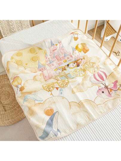 1 pieza Manta de muselina de bebé con diseño de castillo fantástico, manta envolvente suave y transpirable para bebé, toalla de baño para bebé