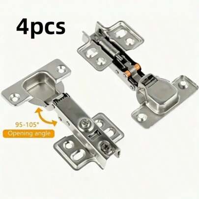 4pcs Modern Polished Metal Cabinet Door Hinges, Door Mounting, Opening Angle 95-105 Degrees